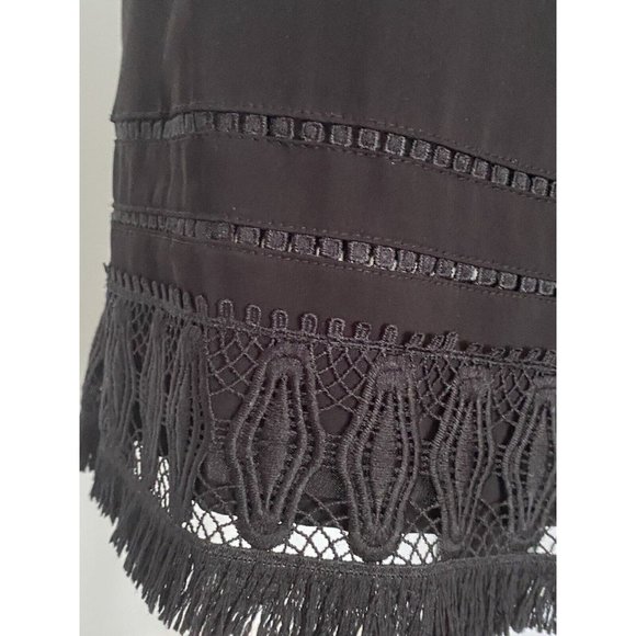 Cynthia Rowley Women's Shift Dress Size 2‎ Black Fringe Crochet Hem Gold Zipper - Picture 7 of 12
